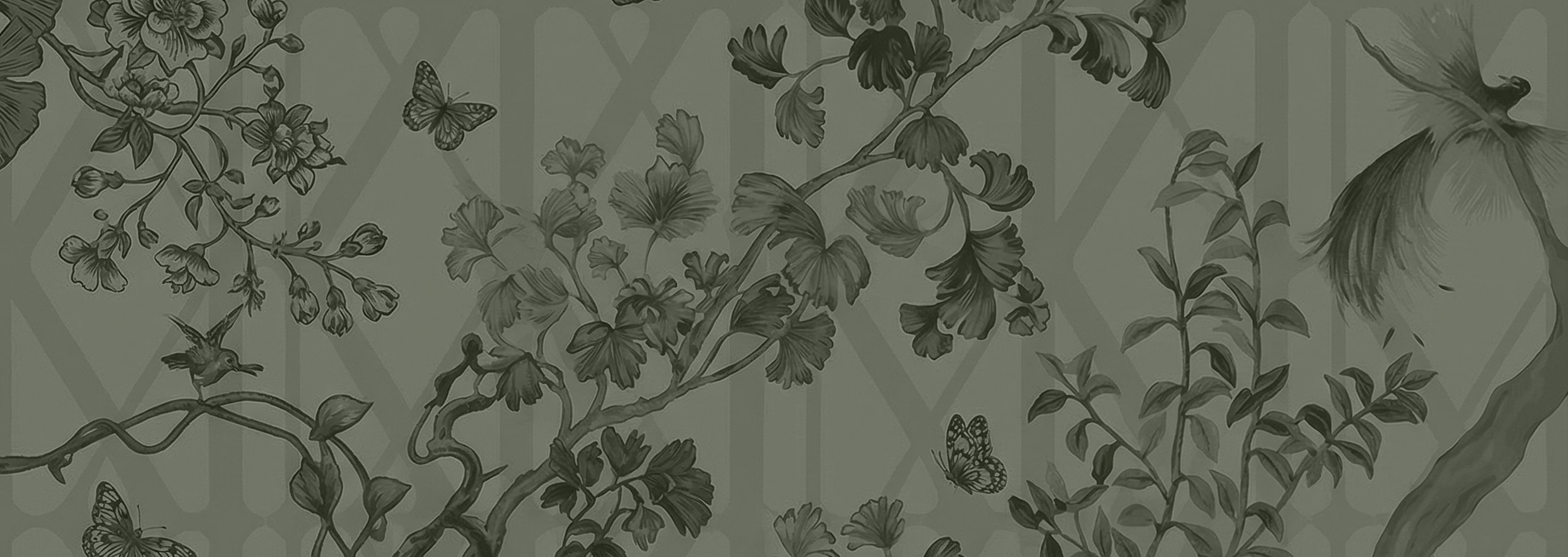 Floral pattern with butterflies and intricate branches.